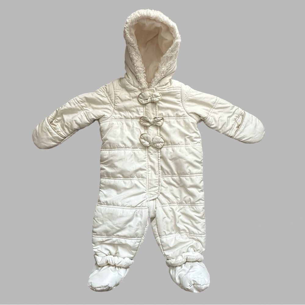 First Impressions Hooded Puffer Snowsuit w/Detachable Booties Baby Girl 6-9 mo.